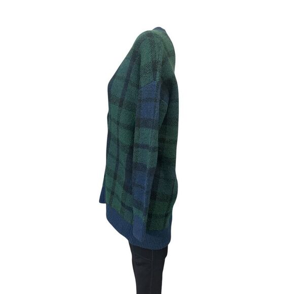 LOFT Green Blue Black Plaid Boyfriend Cardigan Oversized Sz XS Academia - Picture 5 of 9